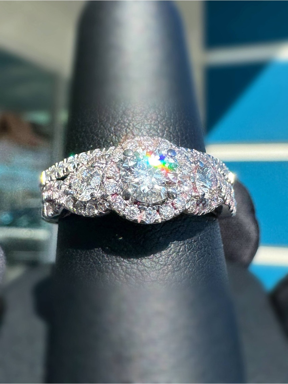 Kay Jewelers & Tolkowsky Round-Cut Natural Diamond Three-Stone Halo Engagement